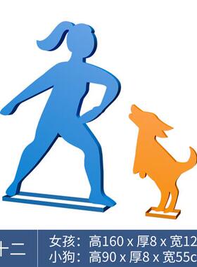 不锈钢踢足球骑车跑步运动人物雕塑户外体育馆打羽毛球镀锌板摆件