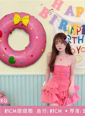 网红仿真卡通甜甜圈模型雕塑壁挂甜品蛋糕店奶茶店门头玻璃钢装饰