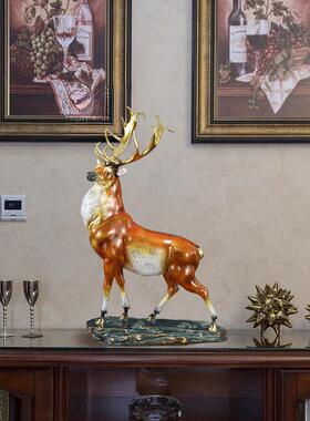 东方禧一路祥云生财麋鹿摆件黄铜家居客厅中式装饰品乔迁新居礼物