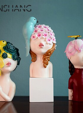 北欧风格原创抽象少女摆件家居装饰品软装人像雕塑摆设生日礼物