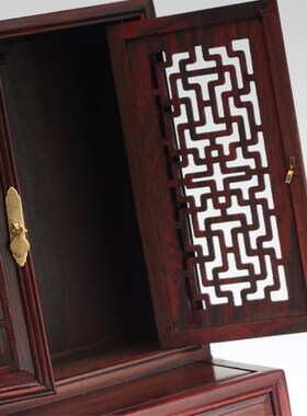 红木微型家具酸枝木高低橱柜明清微缩小家具模型红木橱柜
