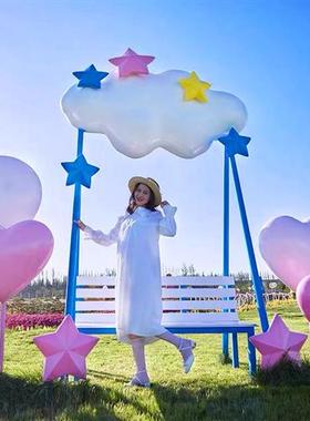 网红爱心云朵座椅玻璃钢摆件户外景区打卡拍照雕塑售楼处绿地小品