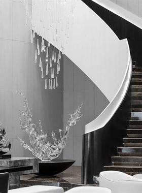 创意浪花雕塑透明树脂摆件现代酒店售楼大厅别墅样板房软装艺术品