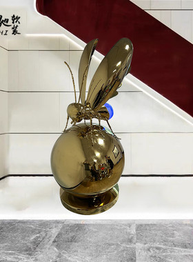 酒店大堂雕塑发光工艺品售楼处水景会所不锈钢蜜蜂摆件大厅软装饰