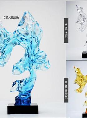 酒店玄关办公室创意桌面摆件透明树脂太湖石雕塑现代抽象客厅装饰
