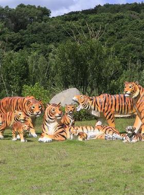 玻璃钢仿真动物老虎公园景区雕塑摆件户外动物园园林美陈小品装饰