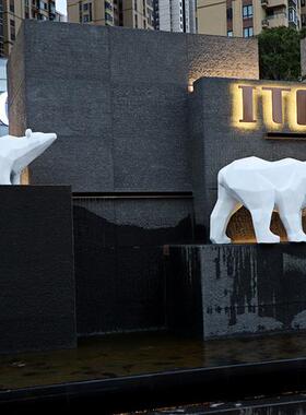 户外大象玻璃钢几何彩绘雕塑摆件花园庭院楼盘动物抽象工艺品装饰