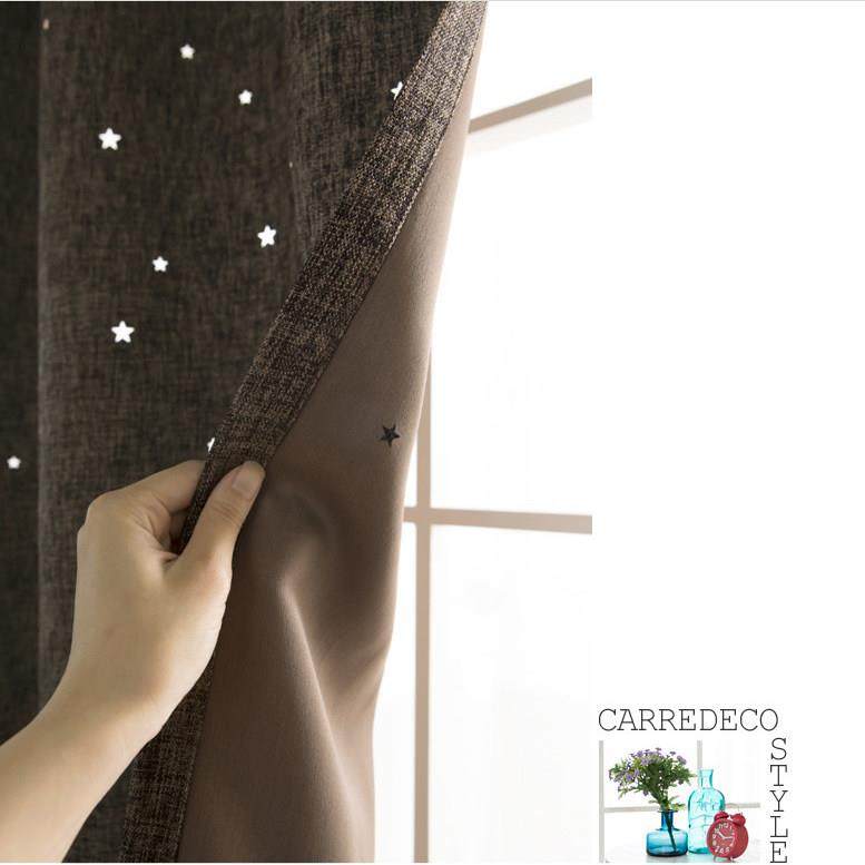 韩式北欧镂空星星纯色加厚棉麻遮光窗帘成品卧室客厅儿童房飘窗,淘宝优惠券,粉丝福利购,淘宝优惠卷