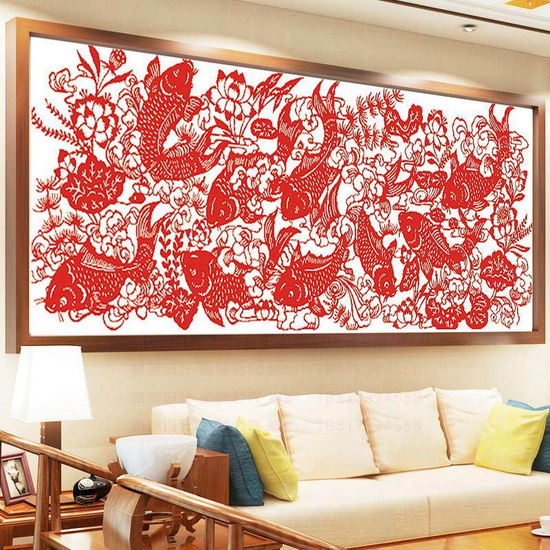 富贵有余剪纸十字绣2025新款线绣客厅中国风简单新手九鱼图自己绣,淘宝优惠券,粉丝福利购,淘宝优惠卷