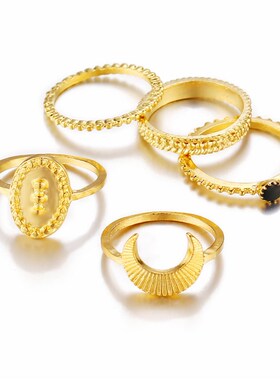 新品Knuckle ring Fine grain seal moonH inlaid black diamond