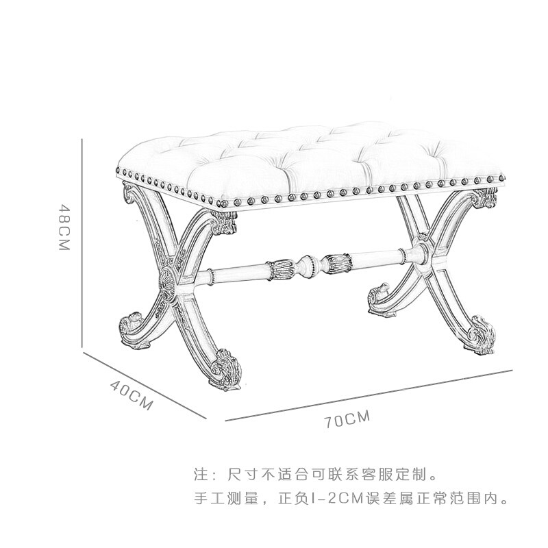 法式实木雕花床尾凳 新古典矮凳化妆凳欧式换鞋凳子短凳高端定制