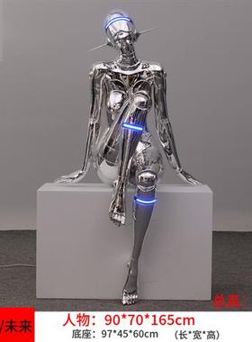 空山基女神雕塑机械姬大型摆件网红店酒吧KTV潮流玻璃钢落地装饰