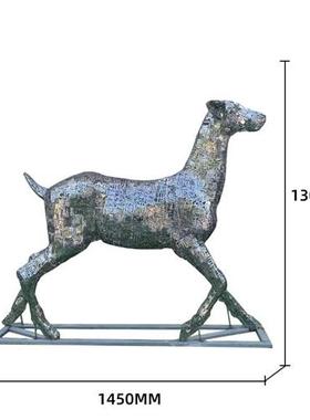 不锈钢抽象动物组合古文字鹿雕塑园林景观酒店样板房广场装饰摆件