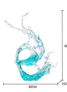 酒店大堂轻奢高档透明树脂浪花落地雕塑客厅电视柜艺术软装饰摆件