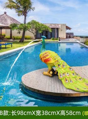 户外喷泉装饰玻璃钢吐水大型工艺品新加坡鱼尾狮摆件园林景观雕塑