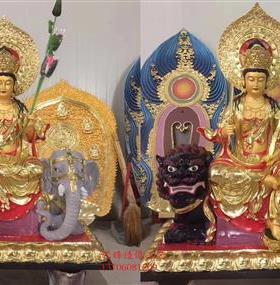 文殊普贤菩萨树脂玻璃钢佛像雕塑人物神像家居中式彩绘铜摆件