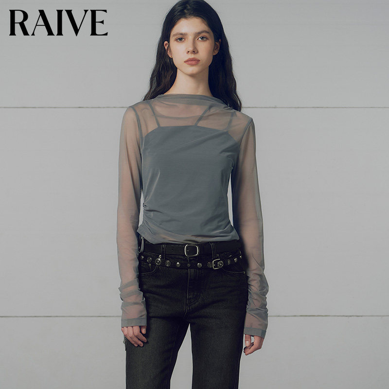 RAIVE2025秋季新款吊带外搭两件套纯色韩版长袖T恤薄雾少女网纱衣,淘宝优惠券,粉丝福利购,淘宝优惠卷