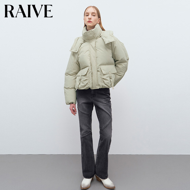 RAIVE2025秋新款女外套面包服工装口袋设计宽松韩版鸭绒羽绒服 - 图2