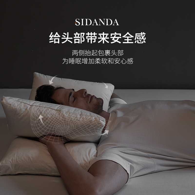 SIDANDA95白鹅绒枕侧睡枕 双层护颈椎枕 五星级羽绒枕头枕芯单人