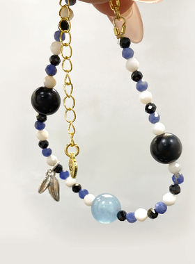 白贝母蓝纹石黑尖晶手串