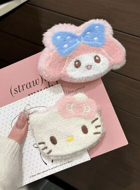 超萌三丽鸥毛绒kt猫发夹甜美可爱少女发饰甜美可爱猫咪蝴蝶结