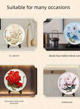 洛阳李学武牡丹瓷盘摆件陶瓷办公室送领导高档礼品精品8寸单花