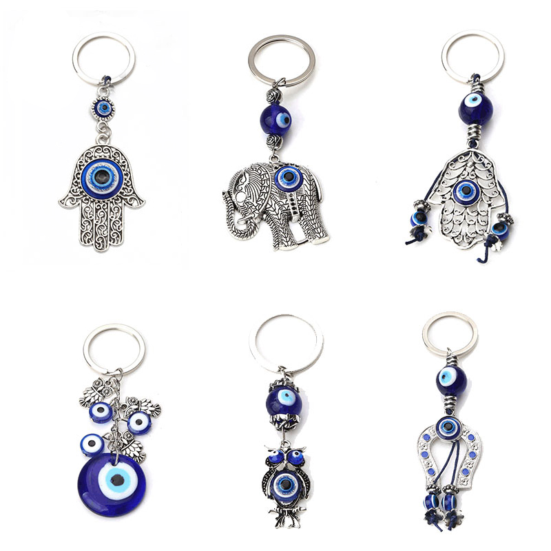 网红Turkish Blue EviL Eye Charm Keychains Fatima Hamsa Hand-图0