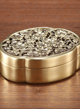 东方禧黄铜檀香盒带盖香炉香薰炉沉香客厅书房办公室茶台桌面摆件