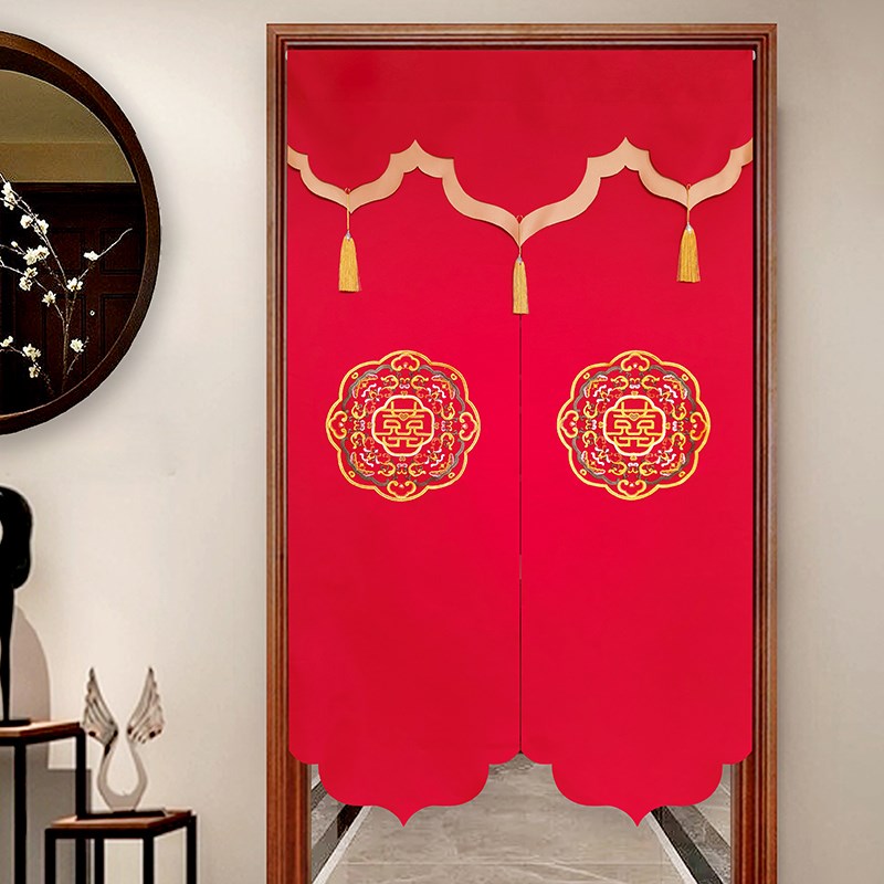 极速婚庆用品刺绣红色长门帘x女方婚房布置流苏装饰免打孔隔断陪 - 图3