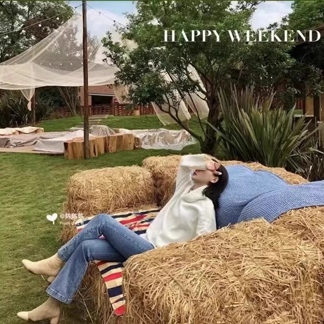 草墩 草垛圆形方形草垛子农家乐装饰稻草草垛凳子拍摄道具干稻草 - 图0