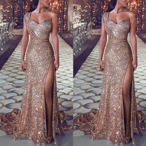 2023 one-shouldered hot women's evening gown in perm - 图3