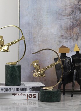 轻奢大理石铜件欧式新中式美式弓箭人侠J客摆件样板房书房家居装