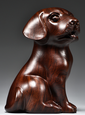 黑檀木雕狗摆件十二生肖狗实木家居E客厅电视柜办公装饰Z红木工艺