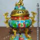 Antique antique pure copper cloisonné cloisonné enamel gilt three-crane tripod foot incense burner ornaments home retro