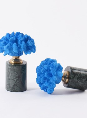 现代轻奢蓝珊瑚摆l件售楼处博古架新中式玄关柜展厅设计师软装饰