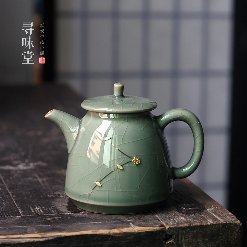 手工锔钉a青瓷茶壶秘色瓷开片手执壶高档冰裂釉陶瓷哥窑功夫茶具,淘宝优惠券,粉丝福利购,淘宝优惠卷