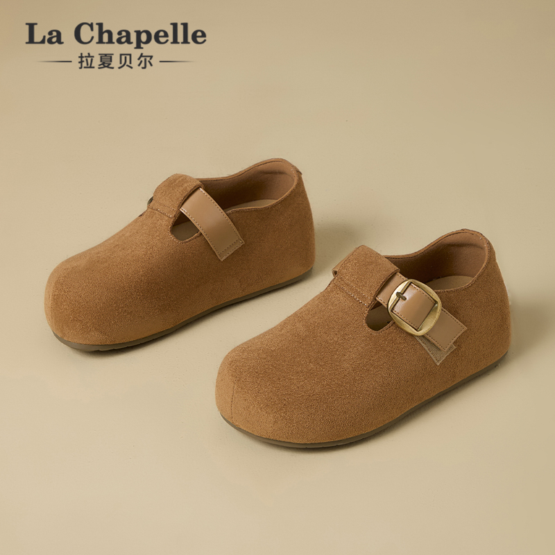 拉夏贝尔全包勃肯鞋女2025秋冬新款厚底内增高休闲单鞋复古博肯鞋 - 图1