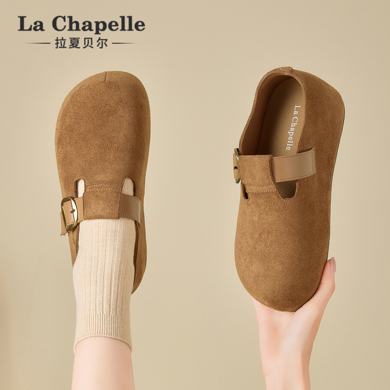 拉夏贝尔全包勃肯鞋女2025秋冬新款厚底内增高休闲单鞋复古博肯鞋 - 图2