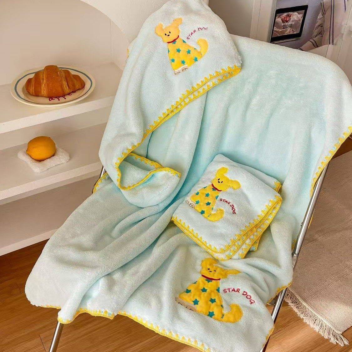新款小黄狗浴巾毛巾干发帽三件套珊瑚绒吸水不掉毛家用学生洗澡巾,淘宝优惠券,粉丝福利购,淘宝优惠卷