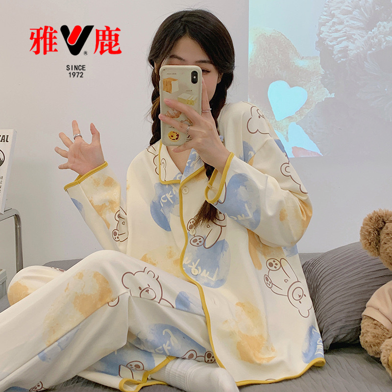 雅鹿睡衣女春秋季长袖卡通可爱外出2024年新款开衫宽松家居服大码_淘宝内购会_女士内衣/男士内衣/家居服-第3张图片-提都小院