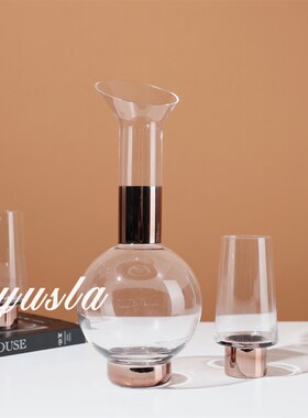 简约现代风透明玻璃酒杯酒瓶摆件高级H醒酒器餐桌样板间酒具装饰