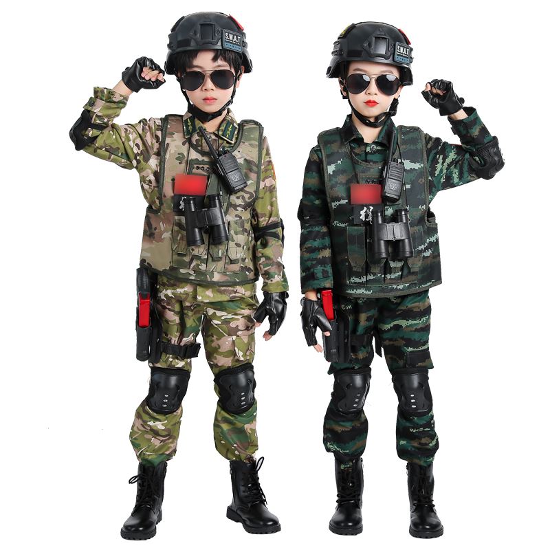儿童加绒迷彩服套装男女童秋冬季演出服特种兵军装户外军训服长袖