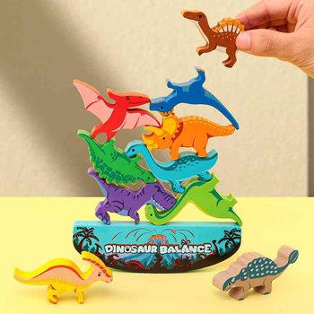 ໄມ້ Dinosaur Stacking ຄວາມດຸ່ນດ່ຽງສູງການກໍ່ສ້າງຕັນເດັກນ້ອຍມື-ຕາການປະສານງານເດັກນ້ອຍ Puzzle Jenga ໄມ້ Toy