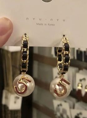 Luxury Vintage Number 5 Pearl Hoop Earrings Accessories Girl