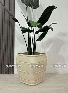 新中式复古水泥落地花盆花瓶庭院花园别墅博物馆家居花艺蕨类绿植
