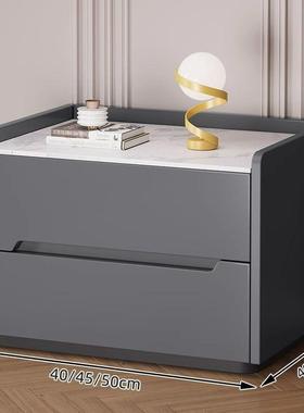 实木简约高级现代卧室床边柜烤漆轻奢岩板床头柜收纳柜家用储物柜