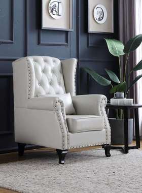 美式老虎椅客厅单人沙发椅简约欧式皮沙发高背椅卧室单椅脚踏组合