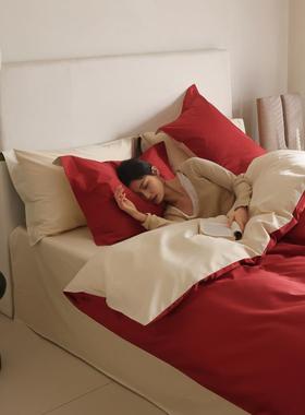 简约轻奢100S纯色贡缎四件套家用柔软全棉床笠被罩枕套单人三件套