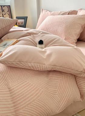 纯棉磨毛提花床上四件套全棉秋冬季家用床单被套床笠款三件套床品