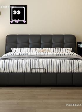 意式轻奢真皮主卧床现代简约高端大气1.8m双人泡芙软包床